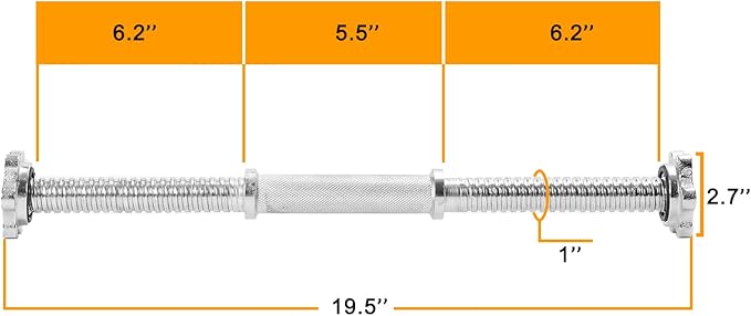 Threaded Dumbbell Rubber/Chrome Handles 1 Inch Pair, Adjustable Dumbbell Bar Handles, Fits Standard Weight Plates with 1” Diameter, for Gym Workouts, Exercise, Weightlifting, Sold in Pair