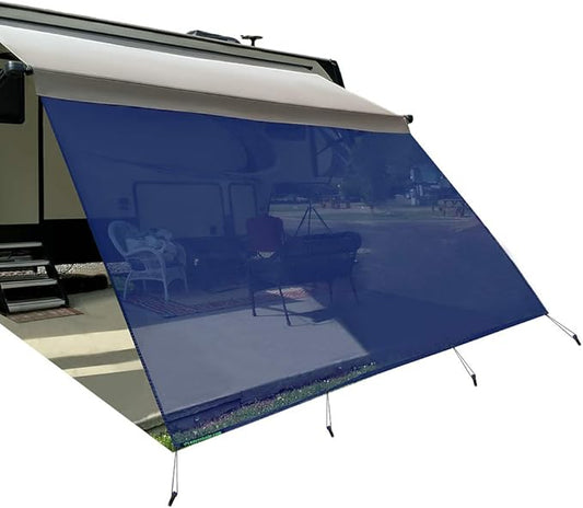 Tentproinc RV Awning Sunshade Screen 8'X17'3'' (Fit for 18' Awning) Mesh Sun Shade Block Front Glary Motorhome Camping Trailer Awning Shadescreen UV Sunblocker Sunscreen -3 Year Warranty (Navy Blue)
