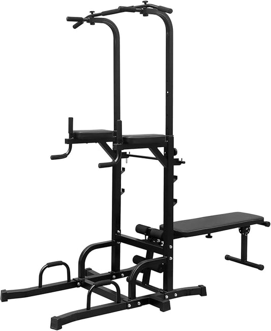 Power Tower Pull Up Bar with Bench, Pull Up Stand with Adjustable Heights, Dip Station Multifunctional, Strength Training Fitness Equipment for Home Gym