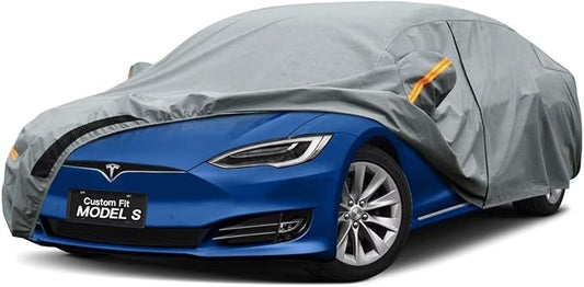Kayme Heavy Duty Car Cover Waterproof All Weather, Custom Fit for Tesla Model S, Outdoor Full Exterior Cover with Charging Port and Breathable Ventilation Mesh, Sun and Rain Protection.