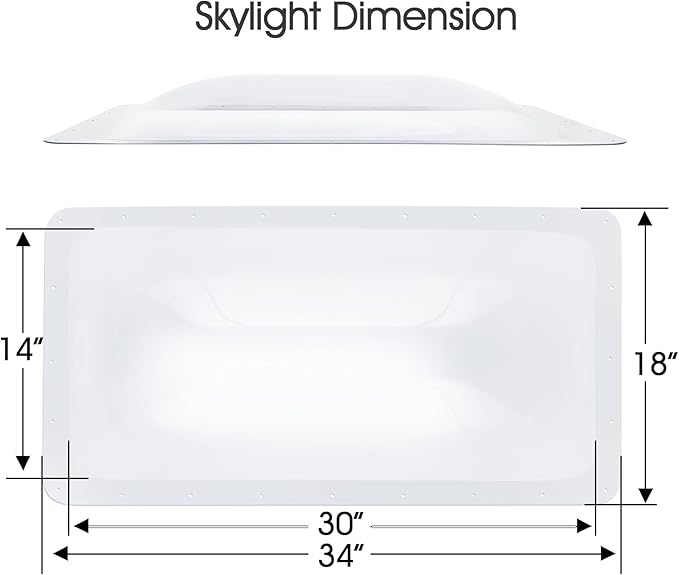 XMK 34" x 18" RV Skylight Replacement Cover,RV Skylight Shower Outer Dome Fits 14" x 30" Openings Replacement for Campers Trailer Fifth Wheel Food Truck Motorhome Roof, Impact Resistant (Clear)
