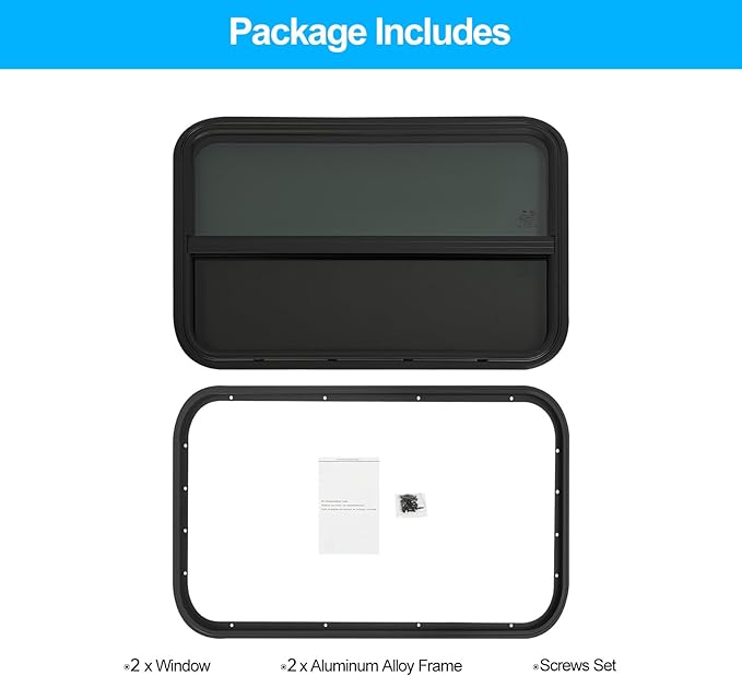 2 Pack 30" W x 20" H RV Window Vertical Sliding, DOT Certified - Shatterproof Tempered Tinted Glass, with Net Screen and Trim Ring, Teardrop Replacement Trailer Camper Window