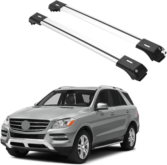 ERKUL Roof Rack Cross Bars for Mercedes Benz ML Class W166 2012-2015 | Aluminum Crossbars with Anti Theft Lock for Rooftop | Compatible with Raised Rails - Silver