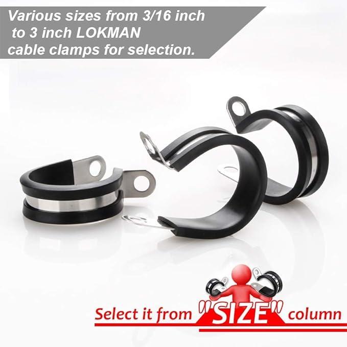 LOKMAN 20 Pack 1/2 Inch Stainless Steel Cable Clamp, Rubber Cushioned Insulated Clamp, Conduit Wire Holder Strap Clips for Tube, Pipe or Wire Cord Installation