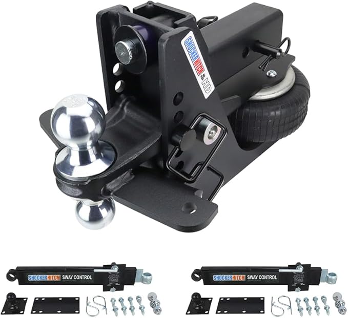 Shocker HD Max Combo Air Hitch & Sway Control Towing Kit, Fits 2-1/2" Hitch Chrome Combo 2" & 2-5/16" Balls