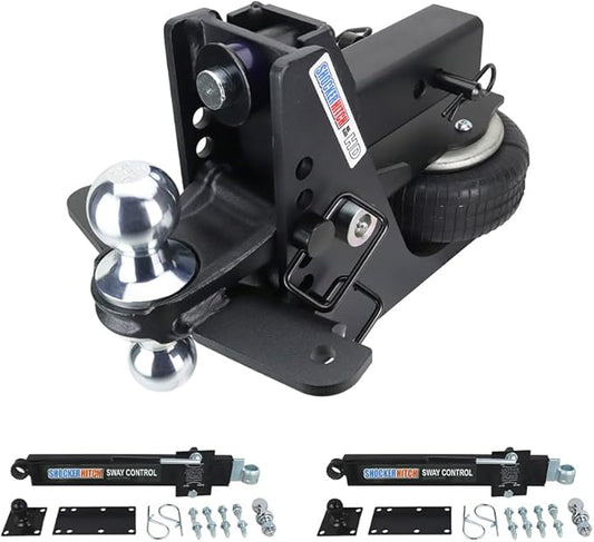 Shocker HD Max Combo Air Hitch & Sway Control Towing Kit, Fits 2-1/2" Hitch Chrome Combo 2" & 2-5/16" Balls