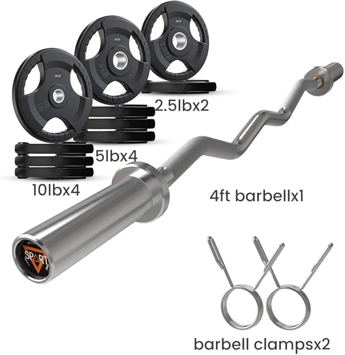 Olympic EZ Curl Bar, 47INCH/4FT Strength Training Curling Bar with Knurled Grip, Chrome Finish, Copper Sleeve Barbell for 2-inch Weight Plates, 500 LBS Capacity