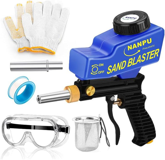 NANPU Light-Duty Air Sandblaster Gun Kit with Gravity Feed, Metal Nozzle, Plastic Body, for Small Project Surface Prep, Paint & Rust Removal, Metal/Wood/Glass Etching, Requires Air Compressor