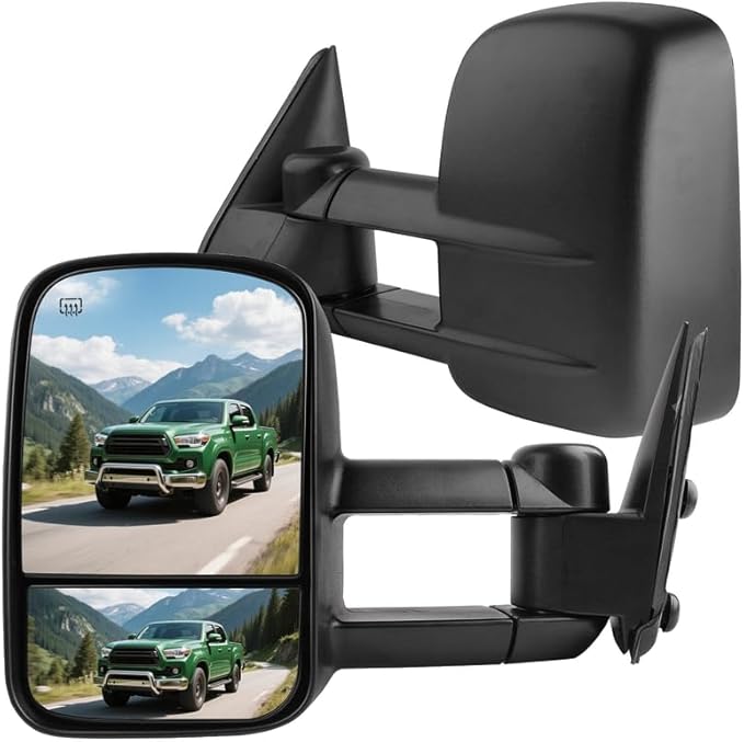 DWVO Pair Towing Mirrors Compatible with 1999-2002 Chevy Silverado/GMC Sierra, 2000-2002 Chevy Tahoe/Yukon/Suburban/Avalanche 1500 2500, Power Heated Rear View Mirrors, Left & Right Side Mirror, Black