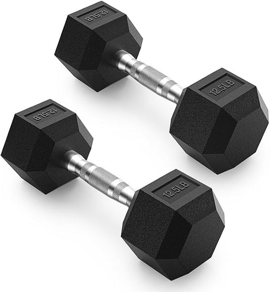 PAPABABE HEX Dumbbell Set 2.5-125lb, Rubber Encased Home Gym Dumbbells, Exercise & Fitness Weights Dumbbells for Women & Men, Hand Weight for Strength Training