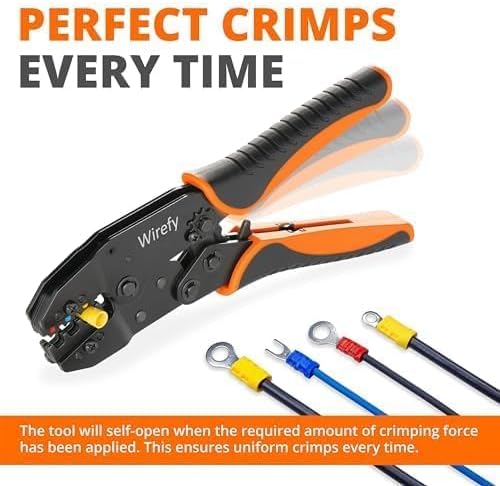 Wirefy Wire Crimping Tool for Insulated Connectors 22-10 AWG | Ratcheting Wire Crimper Tool | Crimp Pliers for Electrical Robust Terminal Crimper Connections