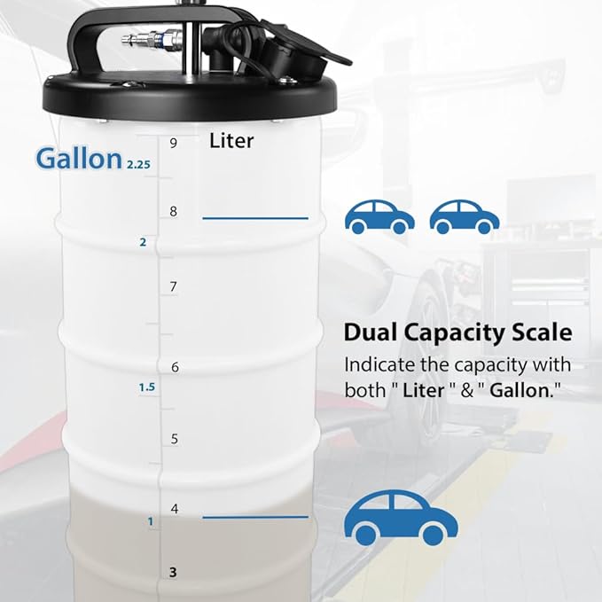 FIRSTINFO A1108USY3 Patented 9L / 2.3 Gallon Taiwan Pneumatic/Manual Oil Vacuum Extractor | Oil Change Pump | 47 Inch Tube