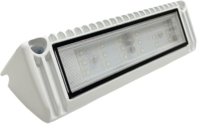 RV LED Porch Exterior Utility Lights, 9 inch Down Angle Flood Beam Awning Light, 3000K Warm-White 12V/24V DC 1800 Lumen, White Finish Aluminum Housing, for RVs Trailers Campers, 1 Pack