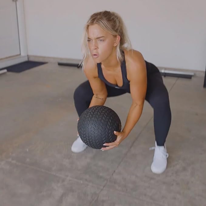 Titan Fitness Rubber Tread Slam Ball, Dead Bounce, Weight Workout - Throw, Catch, Slam, Twist
