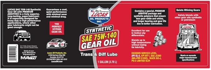 Lucas Oil 10122 Synthetic SAE 75W-140 Gear Oil - 1 Gallon (Pack of 4)
