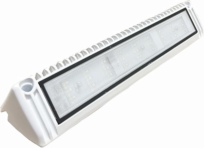 13 Inch LED RV Exterior Porch Lights, Work Scene Lighting, 12V/24V DC, 6000K Cool White, Down Angle Flood Beam, High Lumen Output for Truck Boat Trailer Campervan, White Finish, 1 Pack