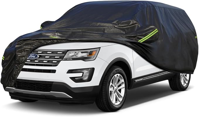 KouKou Waterproof SUV Car Cover Suitable for Ford Explorer from 1995 to 2025, 7 Layers Windproof All Weather Waterproof Outdoor Cover Sun Rain UV Dust Snow Protection. Black