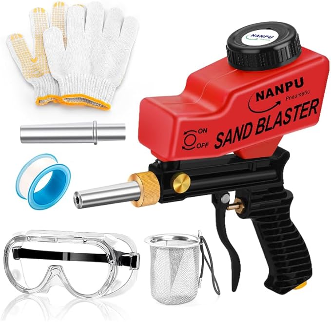 NANPU Air Sand Blaster Gun with Gravity Feed - Metal Nozzle, Plastic Body | for Paint, Rust Removal, and Glass Etching | Versatile for Aluminum, Sand, Walnut Shells, and Soda Blasting Applications