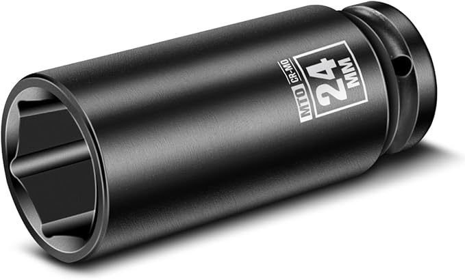 MTO 1/2" Drive 24mm Deep Impact Socket, 6 Pt. Metric Socket, CR-MO Steel & Anti-Corrosion Coating for Heavy-Duty Use