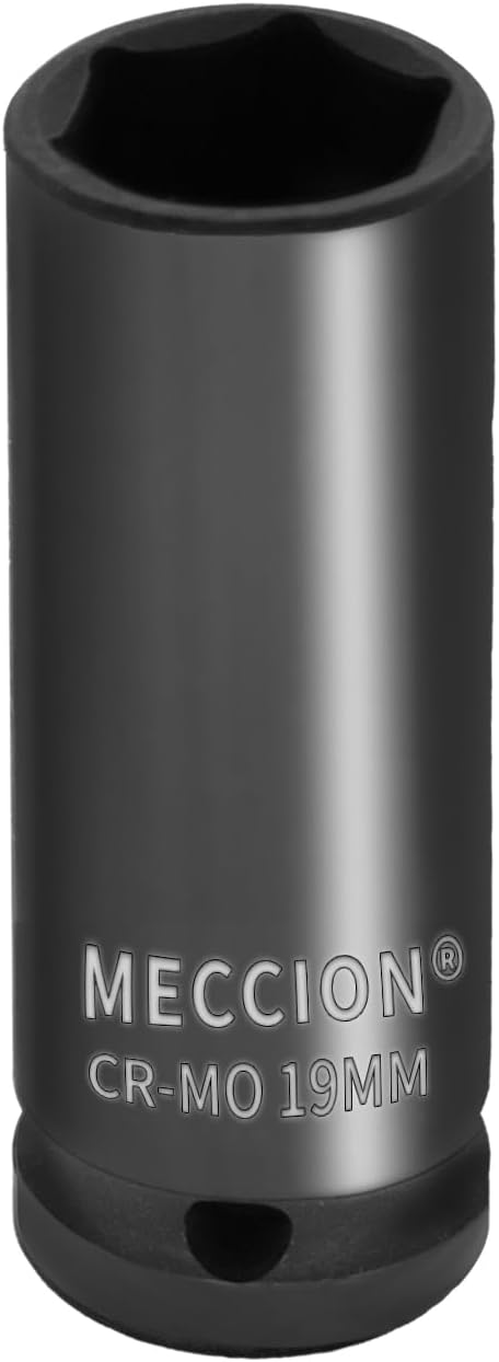Meccion 1/2 Inch Drive Impact Socket 19mm Metric, 6 Point Cr-Mo Deep Impact Socket, 78mm Length
