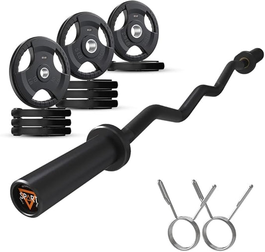 Olympic EZ Curl Bar, 47INCH/4FT Strength Training Curling Bar with Knurled Grip, Chrome Finish, Copper Sleeve Barbell for 2-inch Weight Plates, 500 LBS Capacity