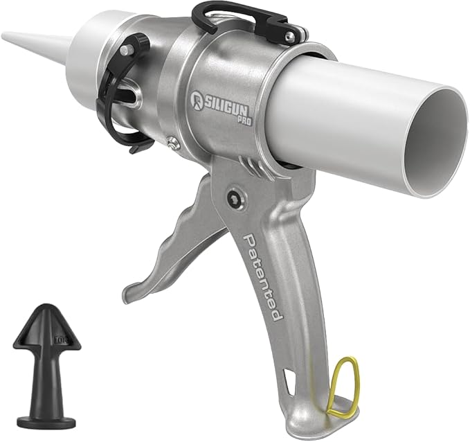 SILIGUN™ PRO Compact 24:1 Caulking Gun - No Drip Caulk Gun - Patent Design - Lightweight Aluminum Frame - Works with all 10 oz Tubes (SILIGUN PRO Nozzle Kit)