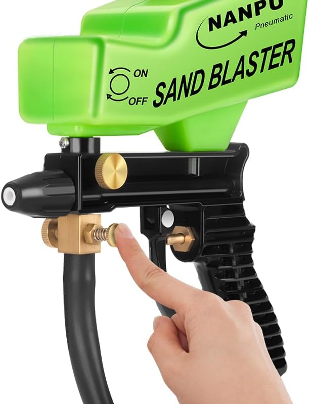 NANPU Light-Duty Air Sandblaster Gun Kit with Siphon & Gravity Feed, Ceramic Nozzle, Metal Body, for Small Project Surface Prep, Paint & Rust Removal, Metal/Wood/Glass Etching, Requires Air Compressor