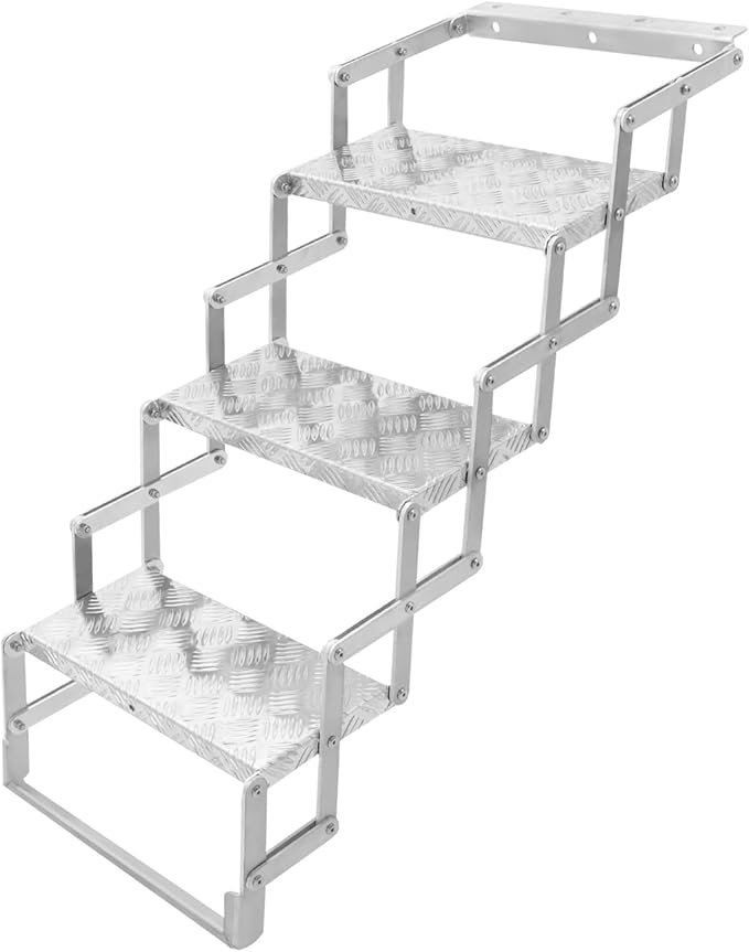 RV Steps, Foldable RV Stairs, Aluminum Alloy 17" Wide Camper Steps, Scissor Stairs Ladder for Mobile Home, RVs, Camper, Shop, Trailers, Truck, Warehouse (3 Steps)
