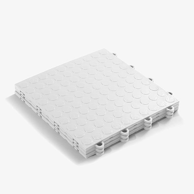 FlooringInc's Nitro 12x12 Snap-Together Garage Floor Tiles, Non-Slip, Interlocking Plastic Floor Mat, Organization & Storage, Coin Pattern, Arctic White, 12 Tiles, 12 Sq/Ft