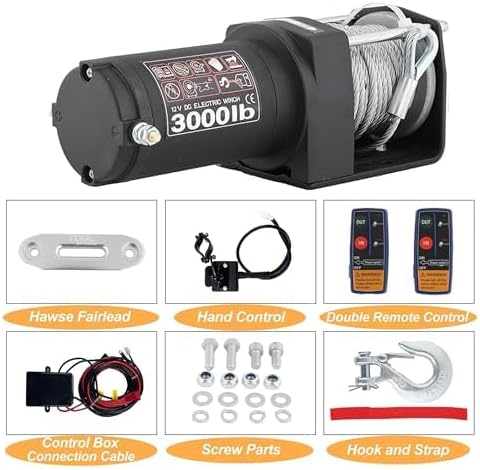 3000LBS Recovery Winch with Steel Rope and 2 Wireless Remotes Waterproof 12V Electric Winch for ATV/UTV,Boat Trailer Winch(Black)