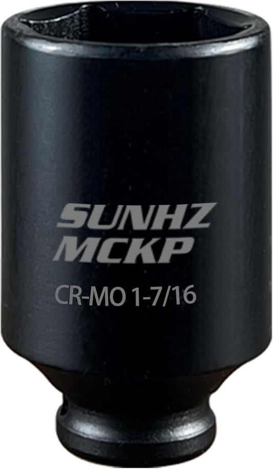 SUNHZMCKP 1/2 Impact Socket, SAE 1-7/16 In Deep 6 Point Socket, CR-MO, Axle Nut Impact Grade Socket for Easy Removal (SAE 1-7/16)