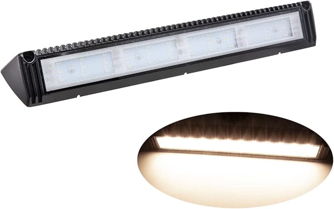 Raycharm 18" RV Exterior LED Awning Light Fixture, 40° Down Angle Flood Beam, 3000K Warm-White, 12V/24V DC, High Lumen Output Low Current Draw, Aluminum Housing Black Finish, 1-Pack