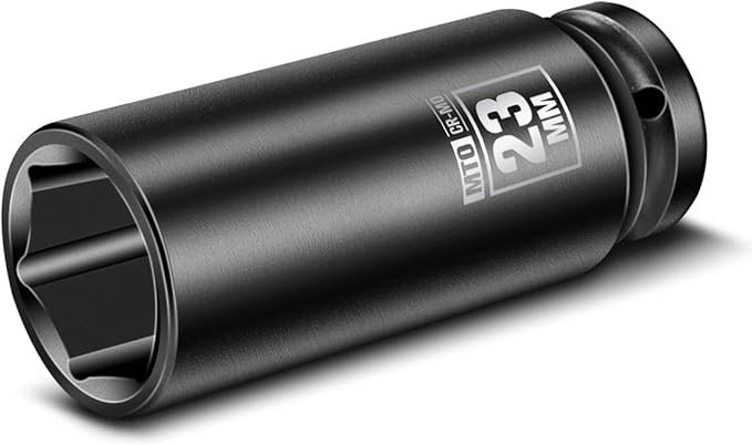 MTO 1/2" Drive 23mm Deep Impact Socket, 6 Pt. Metric Socket, CR-MO Steel & Anti-Corrosion Coating for Heavy-Duty Use