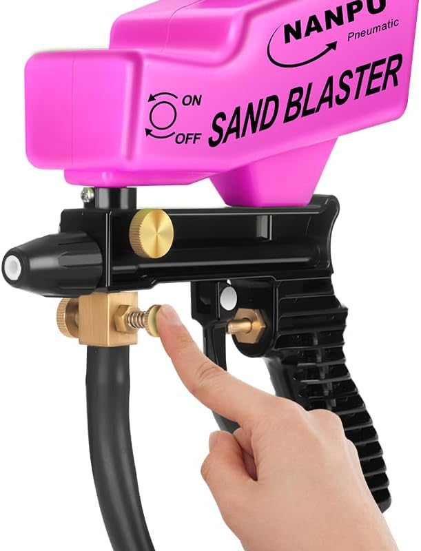 NANPU Light-Duty Air Sandblaster Gun Kit with Siphon & Gravity Feed, Ceramic Nozzle, Metal Body, for Small Project Surface Prep, Paint & Rust Removal, Metal/Wood/Glass Etching, Requires Air Compressor