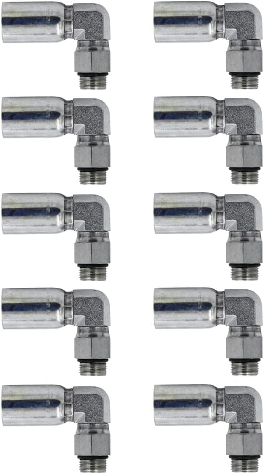 1/4" Hose x #4 SAE/ORB Male Swivel 90 Degree Elbow/Corner Hydraulic Hose End Crimp Fitting | MBX90-04-04 (10-PACK)