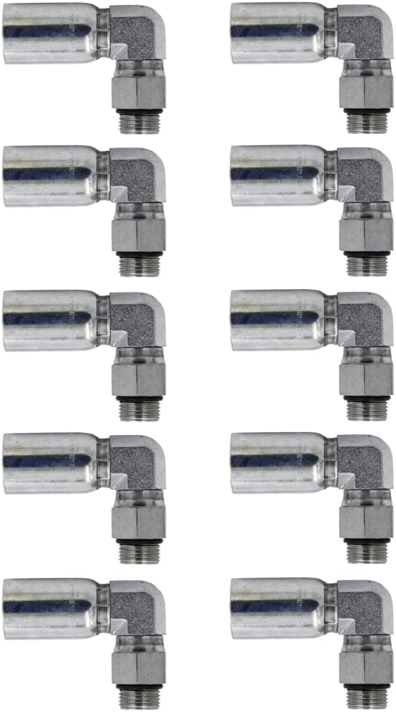 1/2" Hose x #10 SAE/ORB Male Swivel 90 Degree Elbow/Corner Hydraulic Hose End Crimp Fitting | MBX90-08-10 (10-PACK)