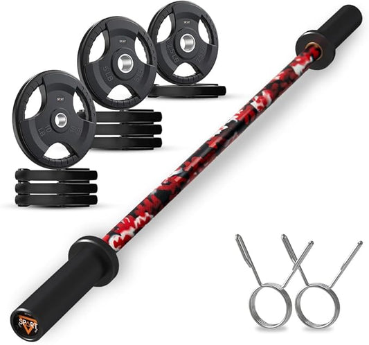 4FT Olympic Barbell Bar, 47Inch Straight Weight Bar with 2 Collars, Solid Olympic Bar with Bearings, 500Lbs Capacity Weightlifting Bar for Home Gym Strength Training, Suitable for 2 Inch Plates