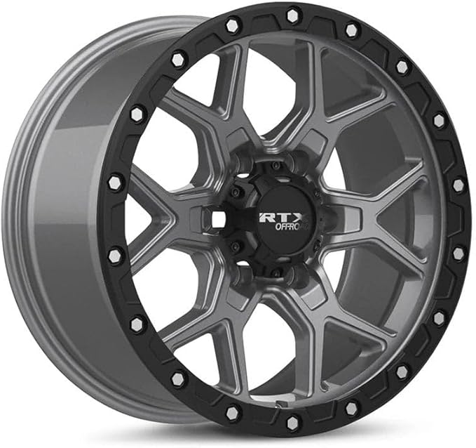 20x9 inch Custom Wheel - Matte Gunmetal with Black Lip and Milled Rivets Offroad Design Aluminum Alloy Rim Offroad Bolt- Pattern 6x139.7 mm Offset 20 mm
