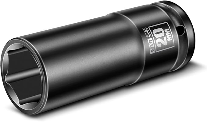 MTO 1/2" Drive 20mm Deep Impact Socket, 6 Pt. Metric Socket, CR-MO Steel & Anti-Corrosion Coating for Heavy-Duty Use
