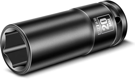 MTO 1/2" Drive 20mm Deep Impact Socket, 6 Pt. Metric Socket, CR-MO Steel & Anti-Corrosion Coating for Heavy-Duty Use
