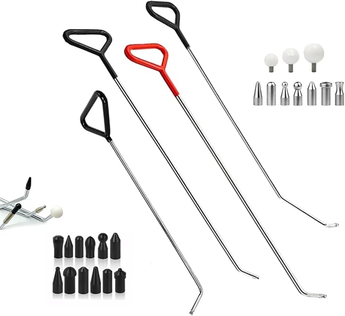 LadyRosian Car Dent Repair Rods Stainless Steel Tools Paintless Dent Repair Kits with Accessory for Car Dents Hail Damage Removal Set