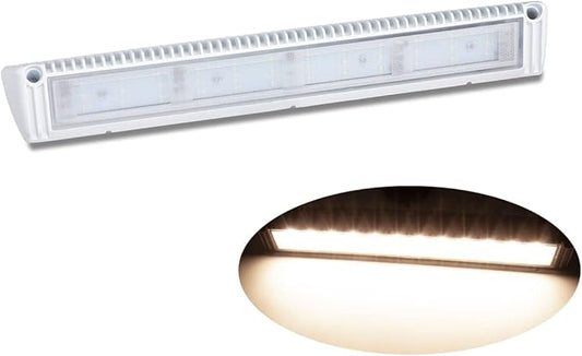 Raycharm 18" RV & Boat Exterior LED Awning Light Fixture, 40° Down Angle Flood Beam, 3000K Warm-White, 12V/24V DC, High Lumen Output Low Current Draw, Waterproof White Finish, 1-Pack