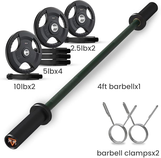 4FT Olympic Barbell Bar, 47Inch Straight Weight Bar with 2 Collars, Solid Olympic Bar with Bearings, 500Lbs Capacity Weightlifting Bar for Home Gym Strength Training, Suitable for 2 Inch Plates