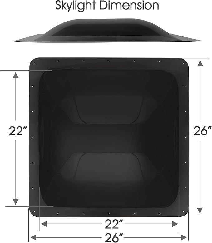 XMK 26" x 26" RV Skylight Replacement Cover,Camper RV Skylight Cover Outer Dome Fits 22" x 22" Shower Roof Openings for Camper Trailer Motorhome Fifth Wheel Truck,Impact Resistant(Black)