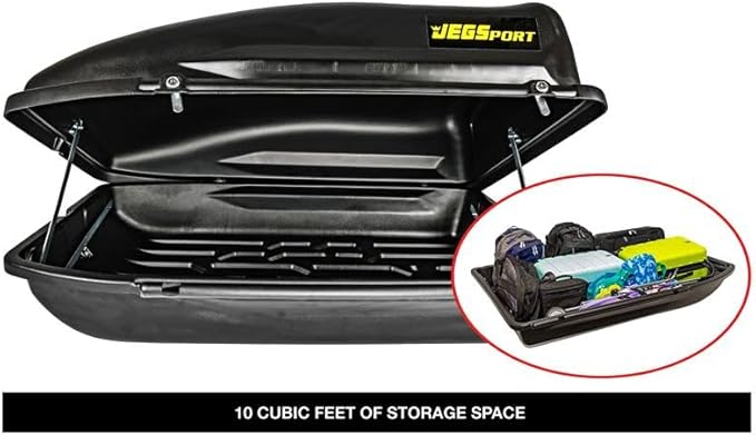 JEGS Rooftop Cargo Carrier for Car Storage - Small Roof Rack Cargo Carrier - Heavy Duty Weatherproof Storage - Made in USA - 10 Cubic Ft - 110 Lb Capacity - Zero Tool Easy Assembly - Aero Design