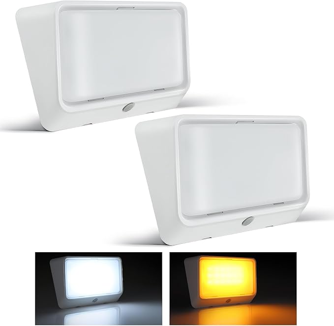 RV LED Porch Light w/Switchable White Amber Light Color, 12V Exterior Utility Porch Light for Travel Trailer Camper Motorhome 5th Wheels, Integrated Switch & Waterproof (2 Pcs)