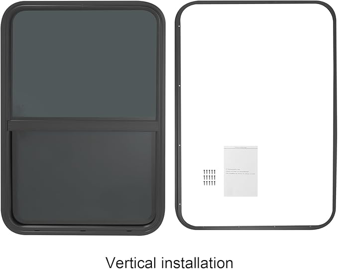 RV Window, 24" X 36" Universal RV Window Vertical Slide W/Trim Ring, Vertical Sliding Glass Window with Screen Window for Cargo, Horse Trailer, Marine Camper Window Replacement (24" X 36")