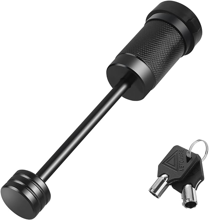 METOWARE Trailer Tongue Coupler Lock 1/4" Dia, 3-1/2" Span, Trailer Hitch Lock for Latch-Type Coupler, Black Trailer Pin Lock for Towing Trailer RV Car Boat Truck (1 Pack)