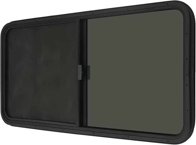 24" W x 20" H RV Window Horizontal Sliding, DOT Certified - Shatterproof Tempered Tinted Glass, with Net Screen and Trim Ring, Teardrop Replacement Trailer Camper Window