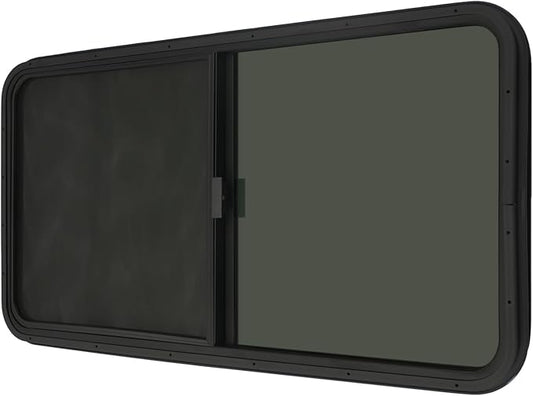 24" W x 20" H RV Window Horizontal Sliding, DOT Certified - Shatterproof Tempered Tinted Glass, with Net Screen and Trim Ring, Teardrop Replacement Trailer Camper Window